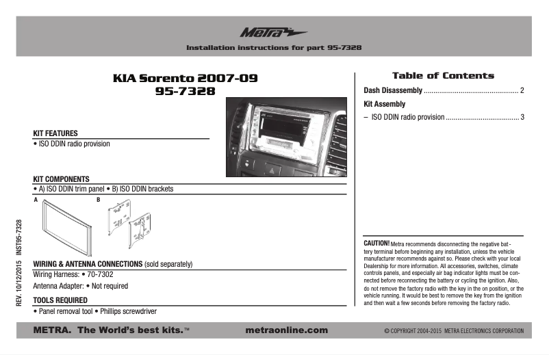 Page n°1 - Guide d'installation Metra 95-7328