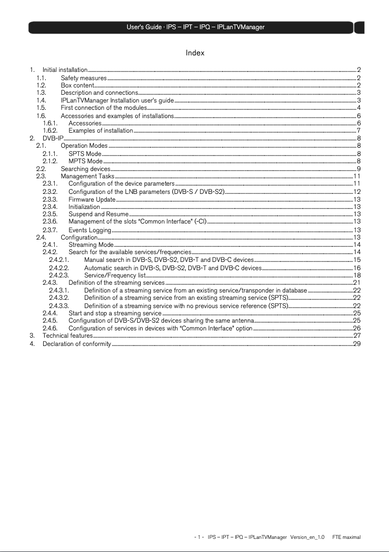 Page n°1 - Manuel utilisateur Fte maximal IPS 310