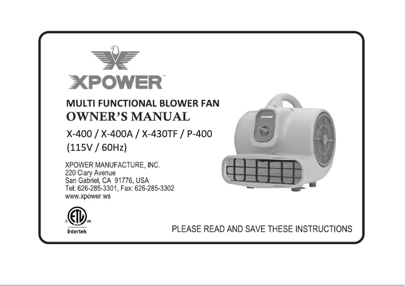Page 1 de la notice Manuel utilisateur XPower X-400A