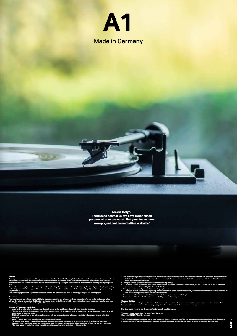 Page 1 de la notice Guide d'installation Pro-Ject Automat A1