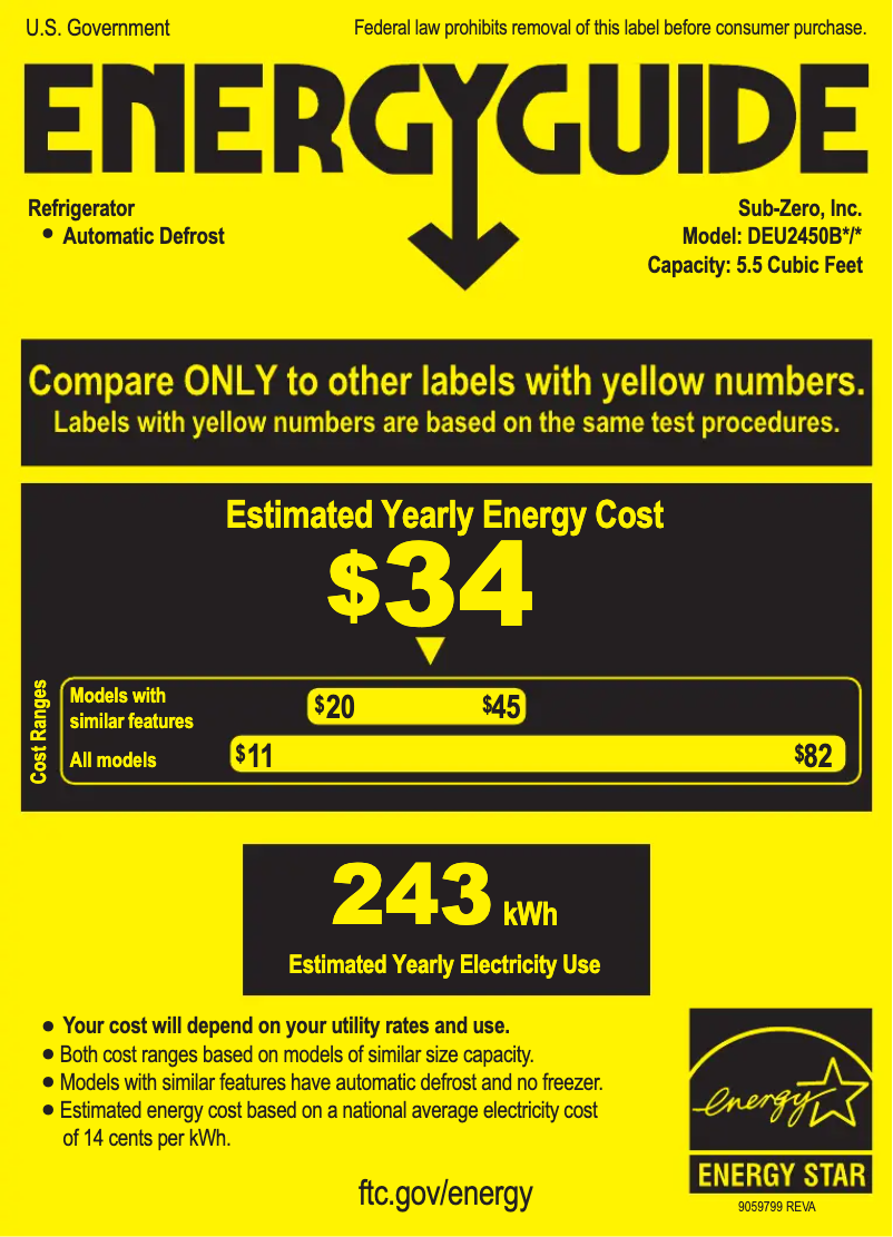 Page n°1 - Label énergétique Sub-Zero DEU2450BG