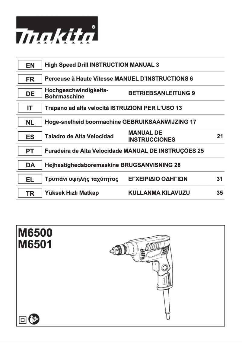 Page 1 de la notice Manuel utilisateur Makita M6501