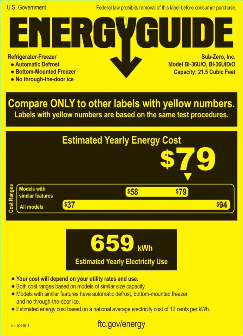 Page n°1 - Label énergétique Sub-Zero BI-36O