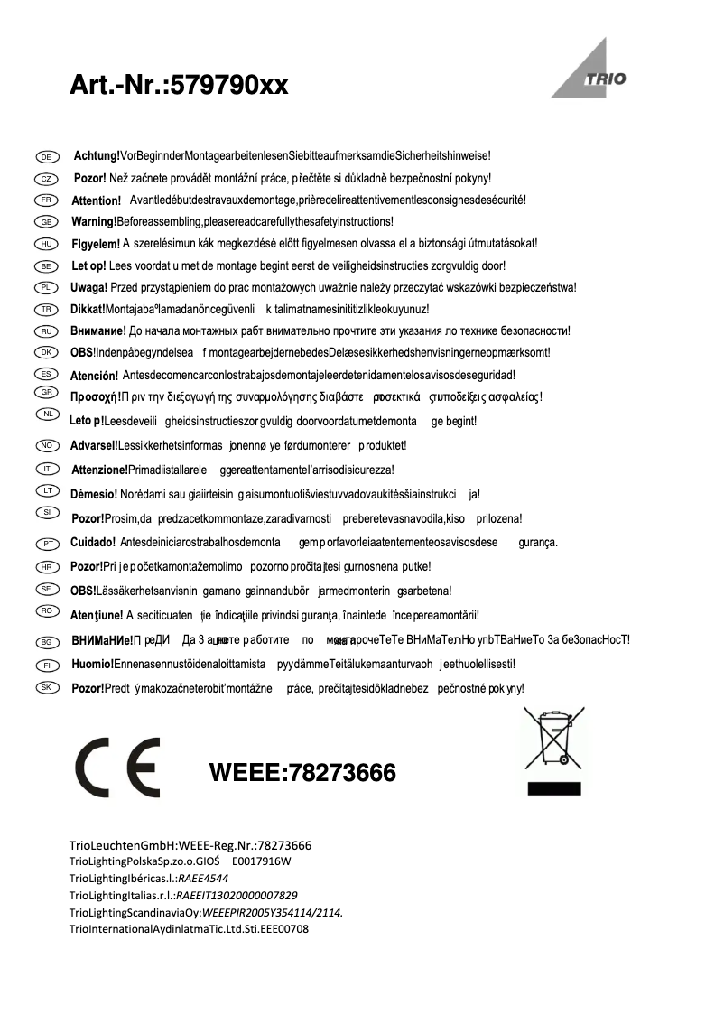 Page n°1 - Manuel utilisateur Trio Lighting Curtis 579790108