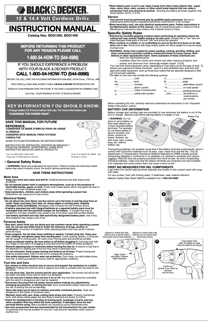 Page 1 de la notice Manuel utilisateur Black & Decker BDG1400