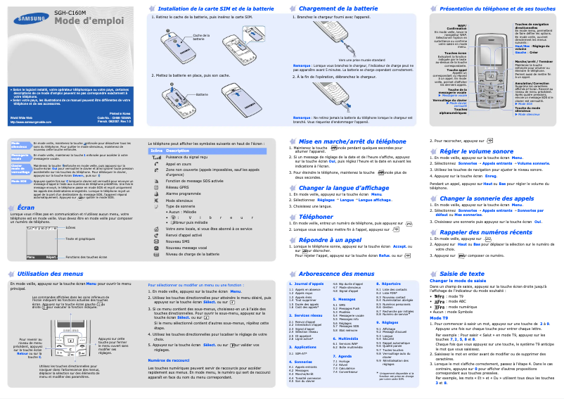 Page 1 de la notice Manuel utilisateur Samsung SGH-C160