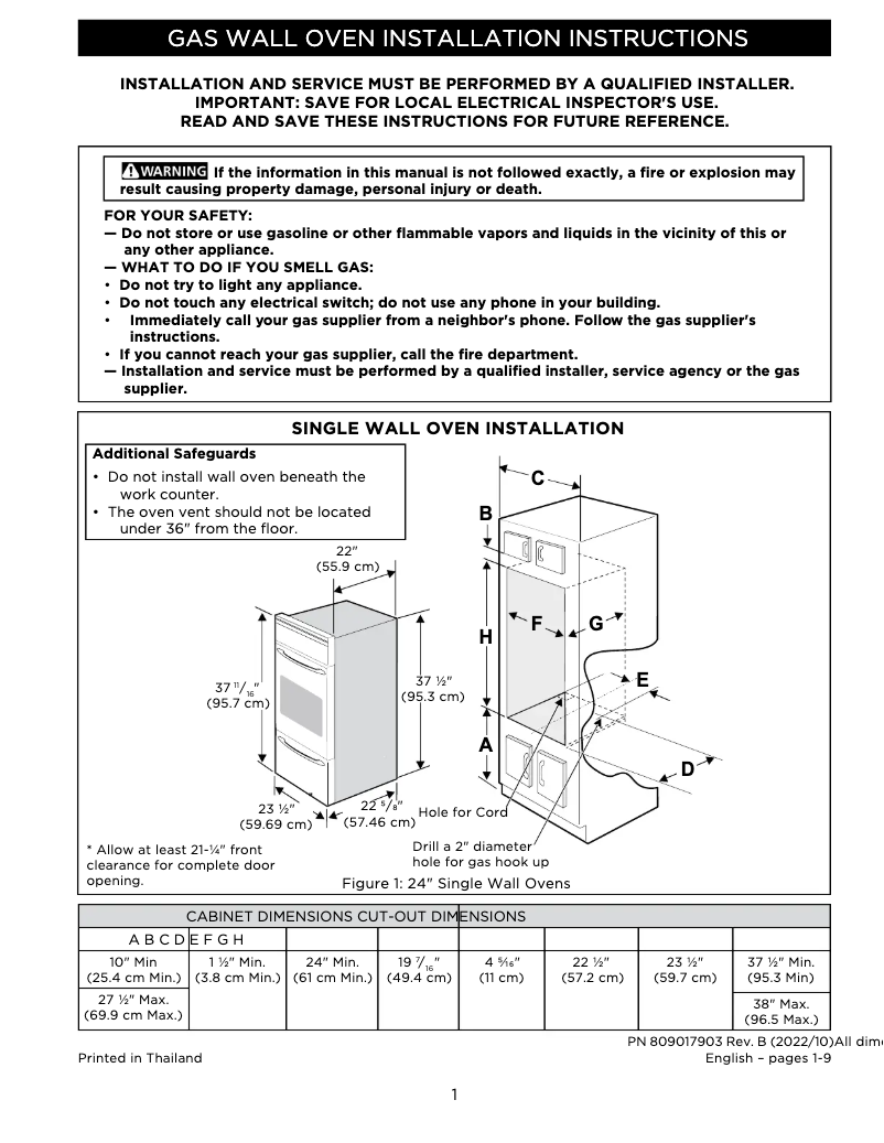 Page 1 de la notice Guide d'installation Frigidaire GCWG2438AB
