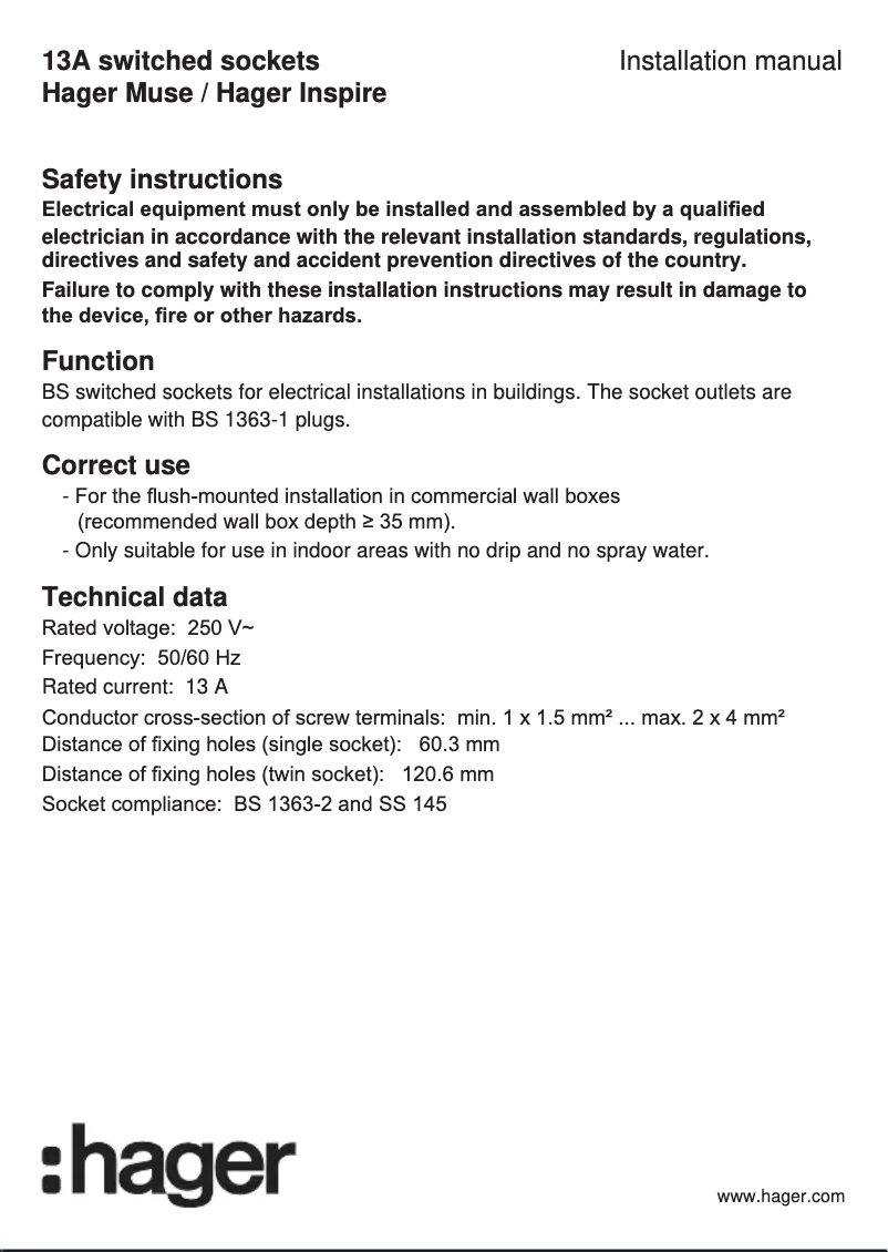 Page 1 de la notice Manuel utilisateur Hager WGCXS113SNB