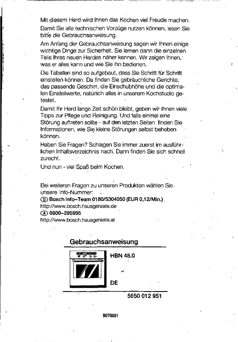 Page 1 de la notice Manuel utilisateur Bosch HBN4860