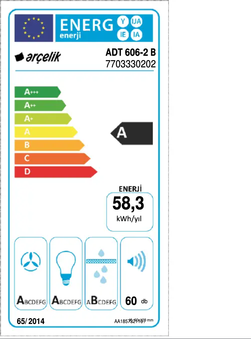 Page n°1 - Label énergétique Arçelik ADT 606-2 B