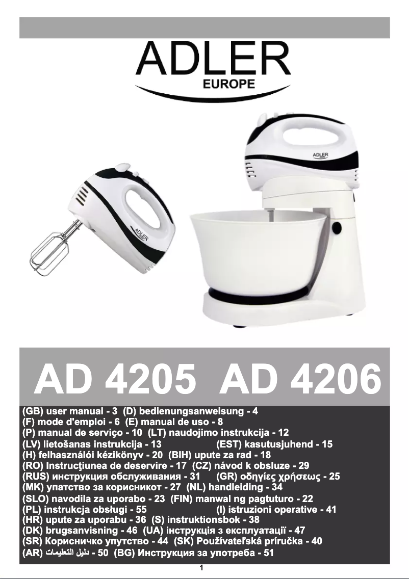 Page 1 de la notice Manuel utilisateur Adler AD 4206