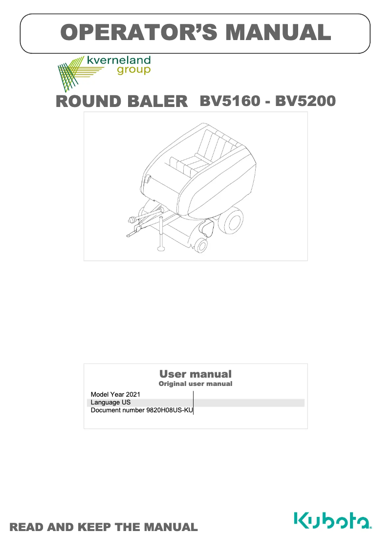 Page 1 de la notice Manuel utilisateur Kubota BV5000