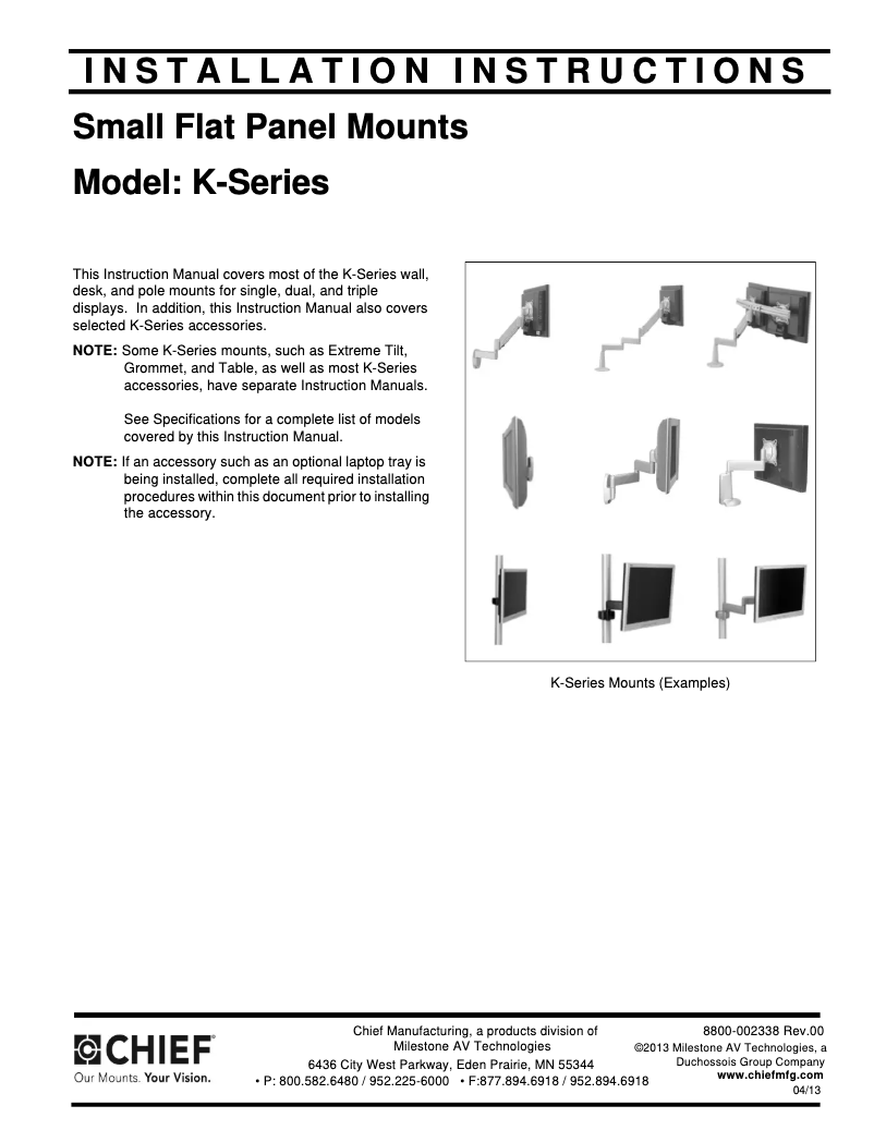 Page 1 de la notice Manuel utilisateur Chief KWS320