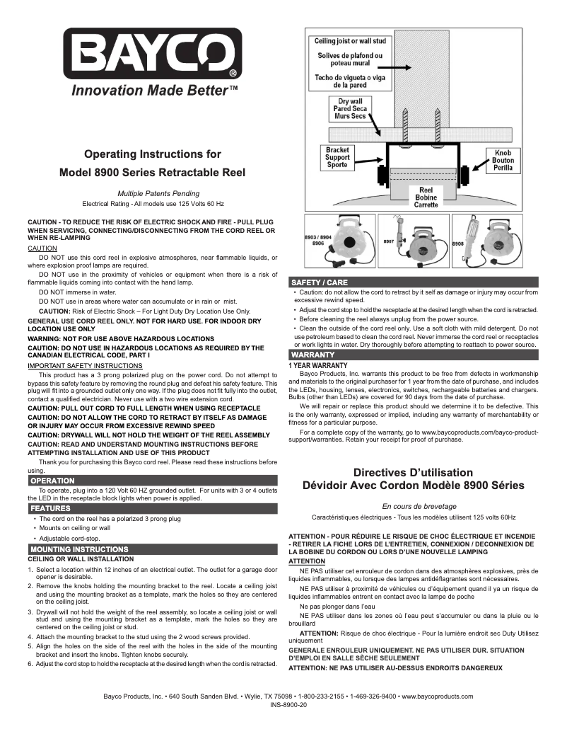 Page 1 de la notice Manuel utilisateur Bayco SL-8903
