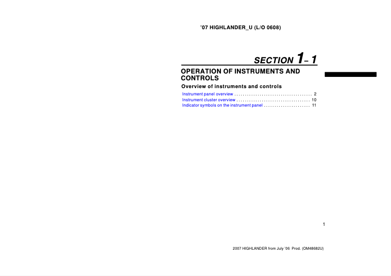 Imagen de la primera página del manual del dispositivo Highlander (2007)