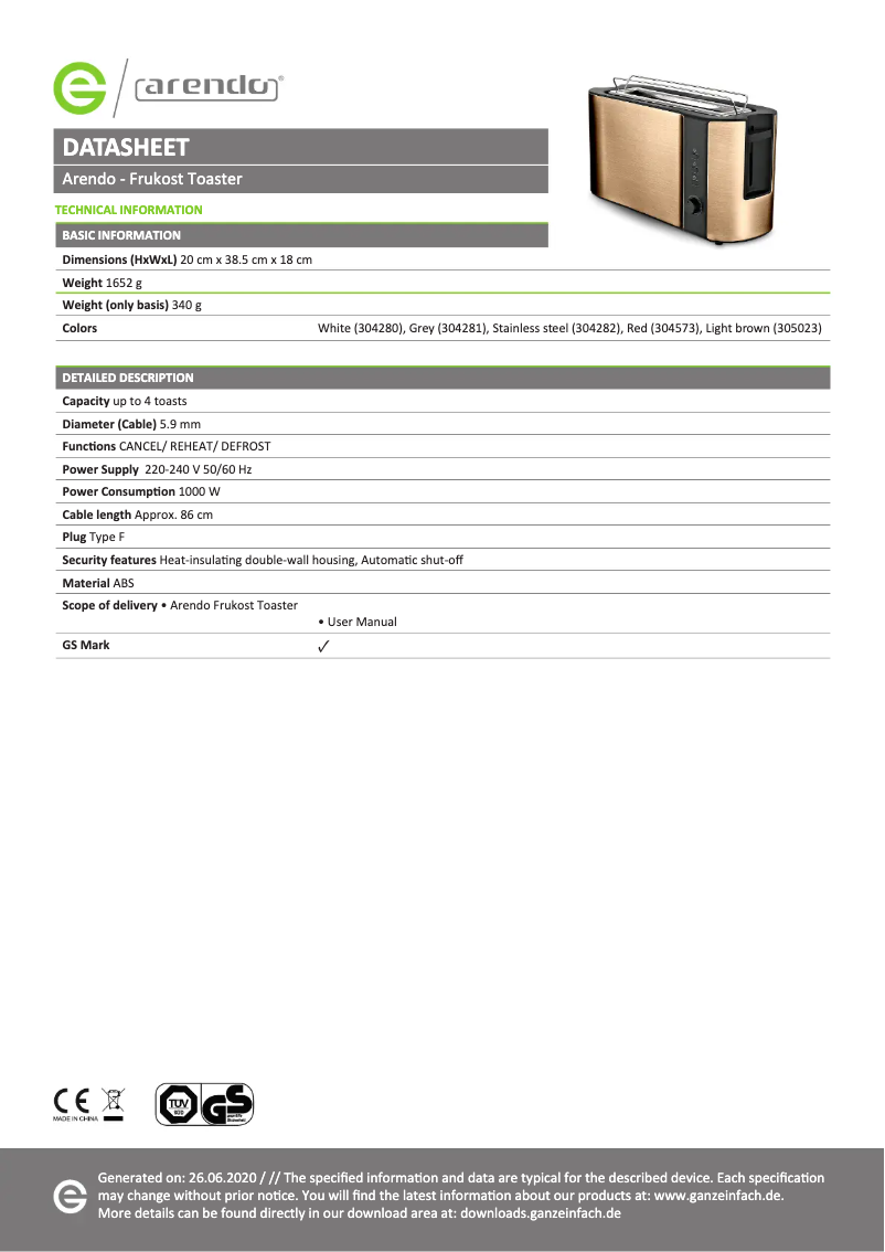 Image de la première page du manuel de l'appareil Frukost 304281
