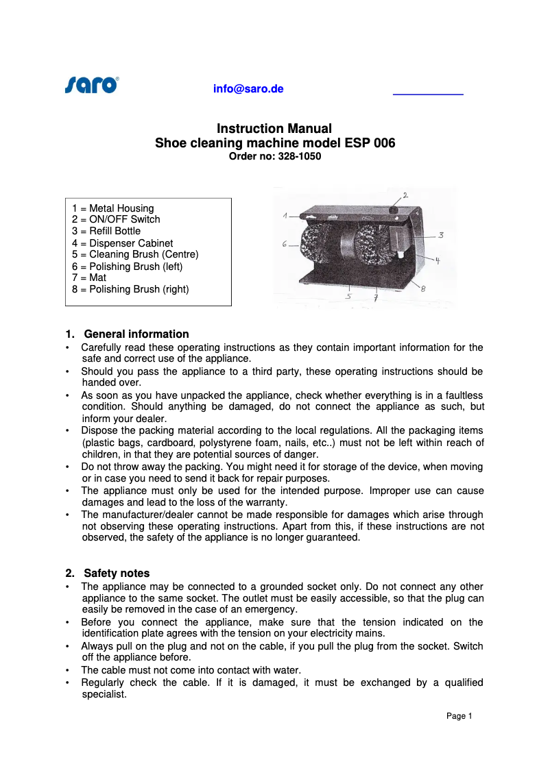 Page 1 de la notice Manuel utilisateur Saro ESP 006