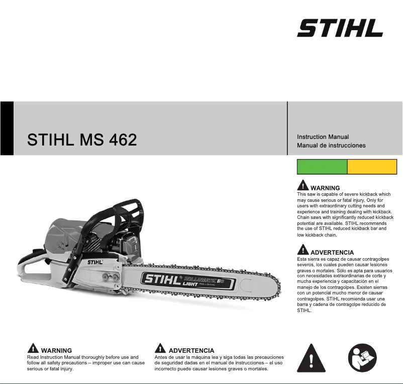 Page 1 de la notice Manuel utilisateur Stihl MS 462
