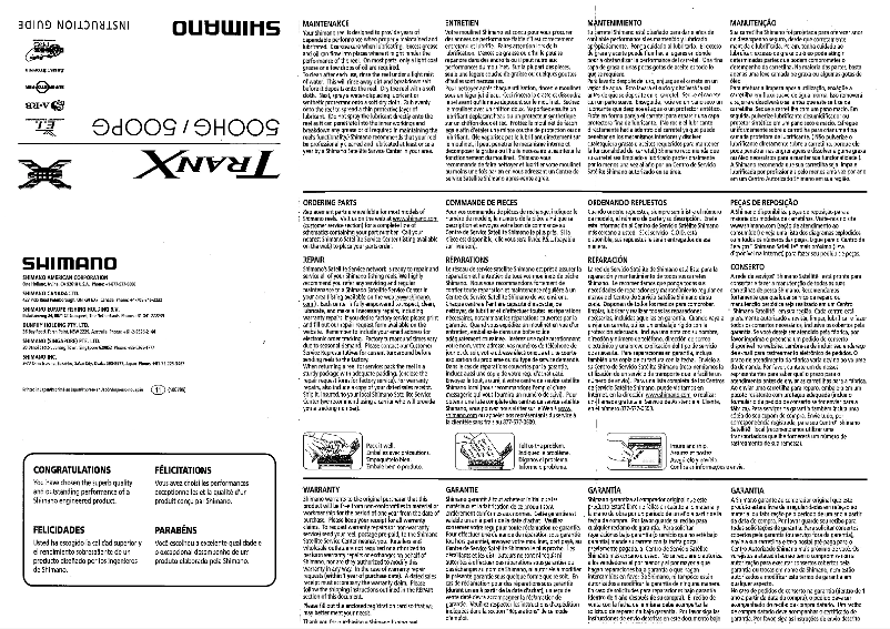 Page 1 de la notice Manuel utilisateur Shimano Tranx 500PG