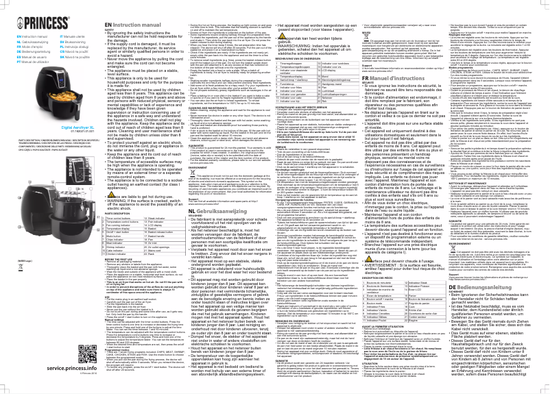 Page 1 de la notice Manuel utilisateur Princess Digitale Aerofryer XL 182021