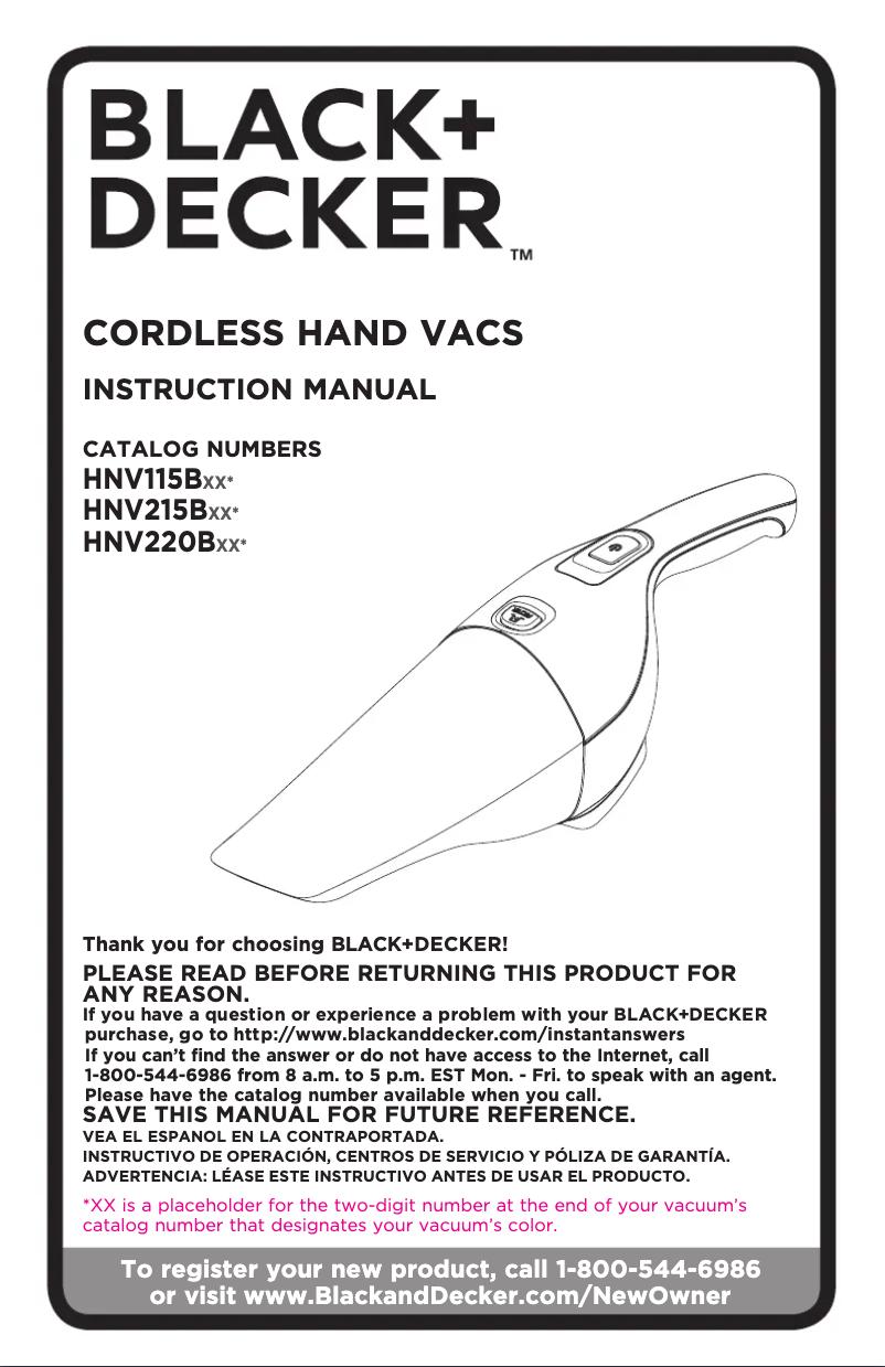 Page 1 de la notice Manuel utilisateur Black & Decker HNV215B12