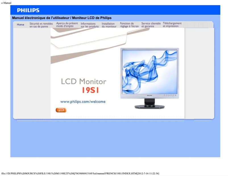 Page 1 de la notice Manuel utilisateur Philips Brilliance 19S1SB