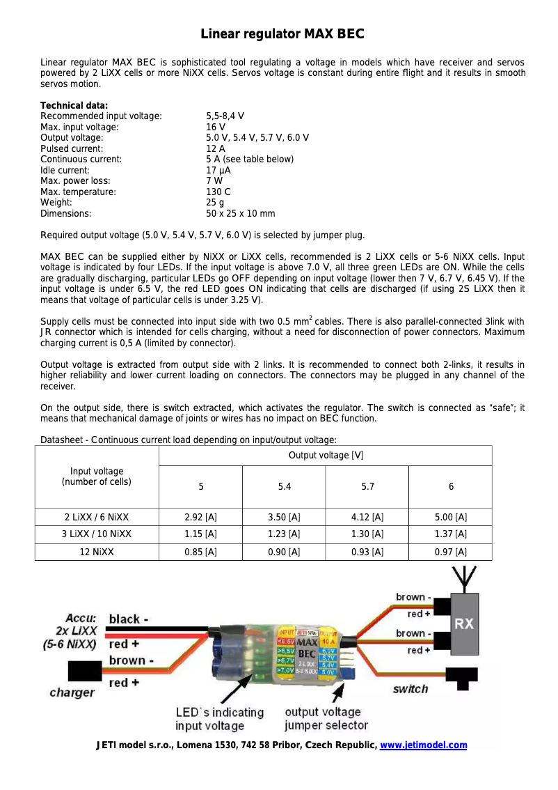Page 1 de la notice Manuel utilisateur JETI MAX BEC