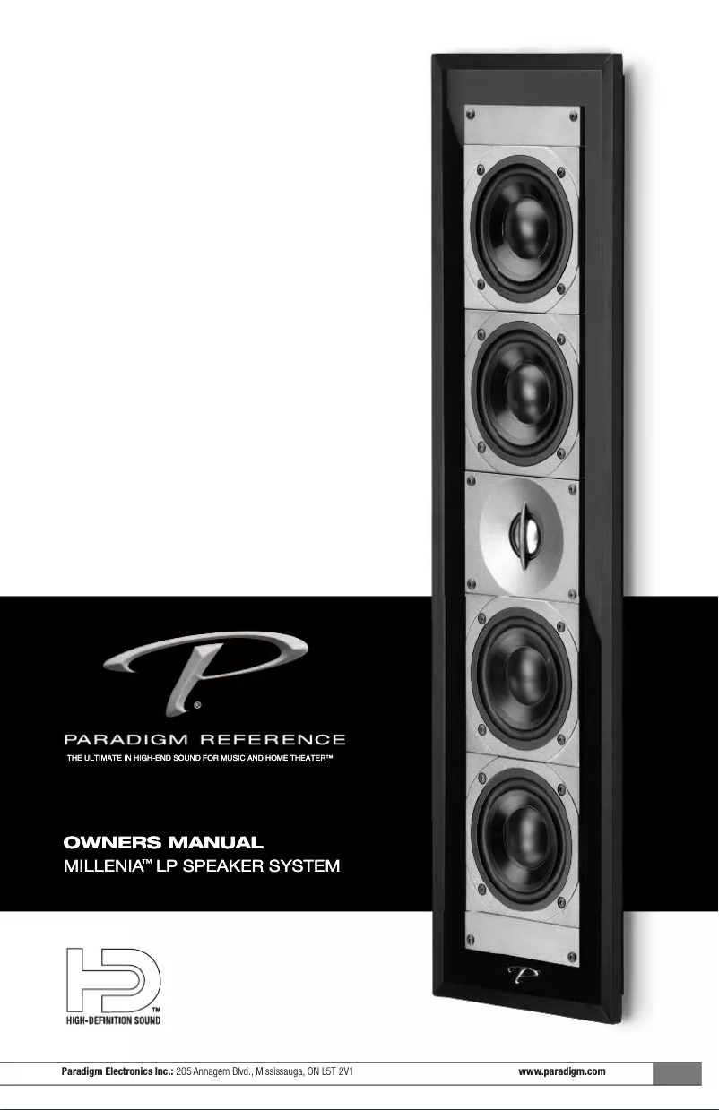 Page n°1 - Mode d'emploi Paradigm Millenia LP