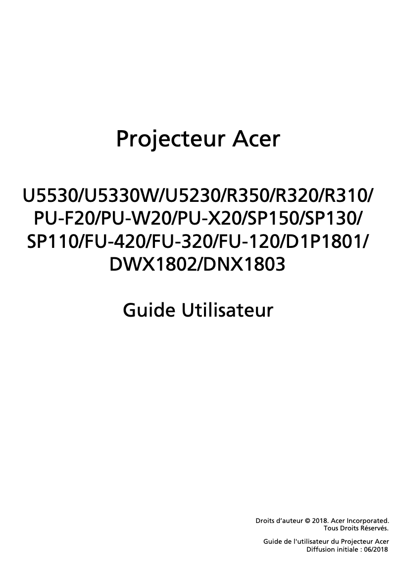 Page 1 de la notice Manuel utilisateur Acer U5530