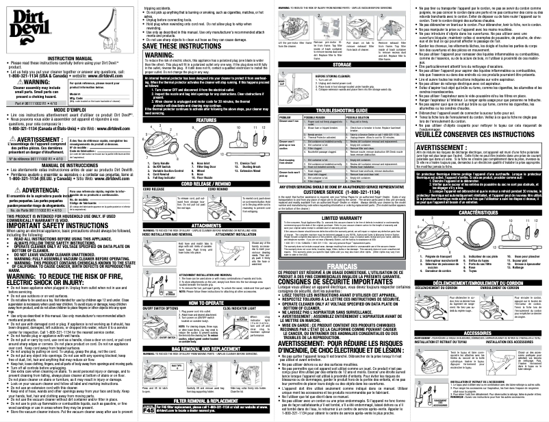 Page 1 de la notice Manuel utilisateur Dirt Devil Sd30040 Tattoo