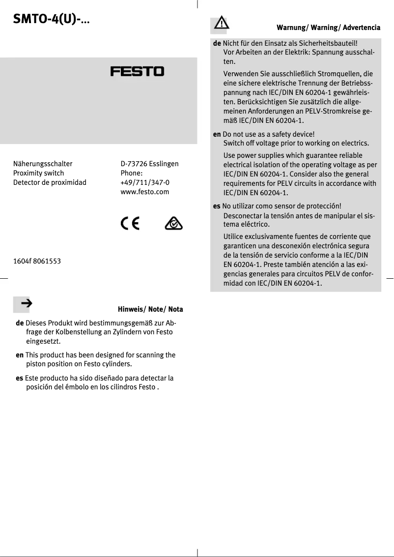 Page 1 de la notice Manuel utilisateur Festo SMTO-4U-NS-S-LED-24