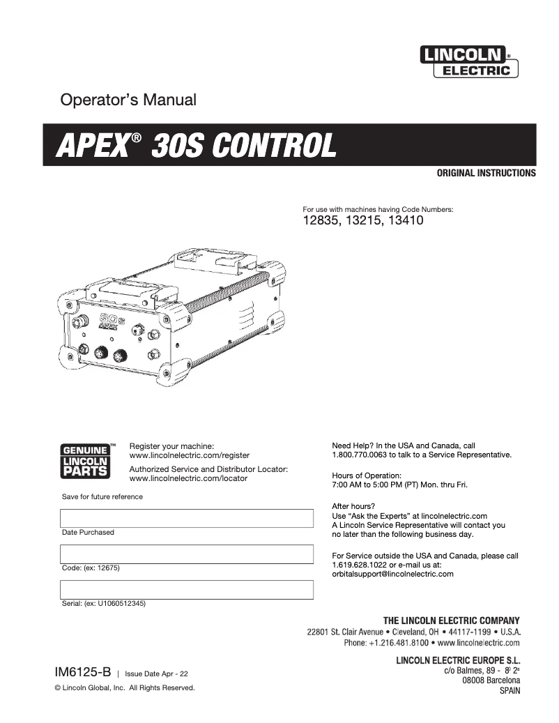 Imagen de la primera página del manual del dispositivo APEX 30S Control