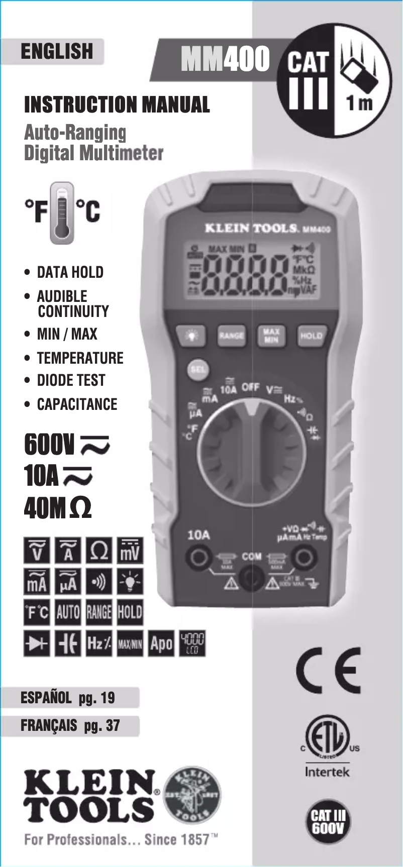 Page n°1 - Guide d'installation Klein Tools MM400