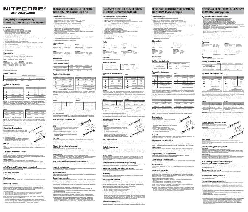 Page 1 de la notice Manuel utilisateur Nitecore GEM8UV