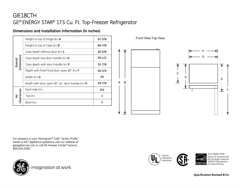 Page n°1 - Fiche technique GE GIE18CTHWW