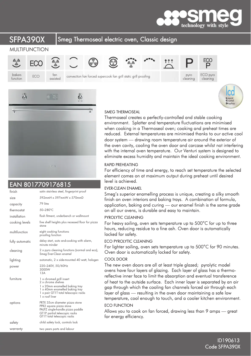 Page 1 de la notice Fiche technique Smeg SFPA390X