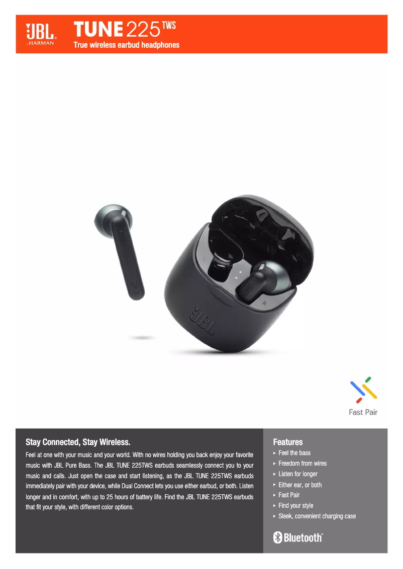 Page 1 de la notice Fiche technique JBL Tune 225TWS