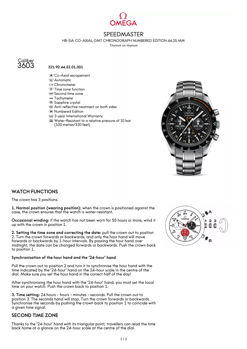 Page n°1 - Manuel utilisateur Omega Speedmaster HB-SIA