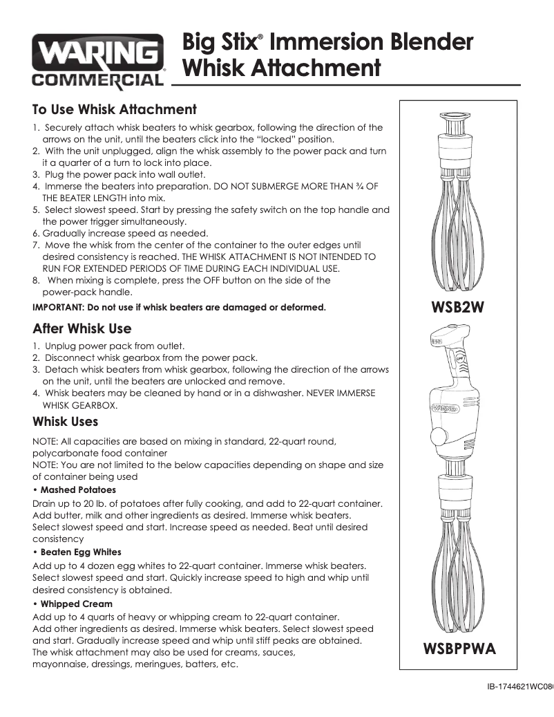 Image de la première page du manuel de l'appareil Big Stix WSBPPWA