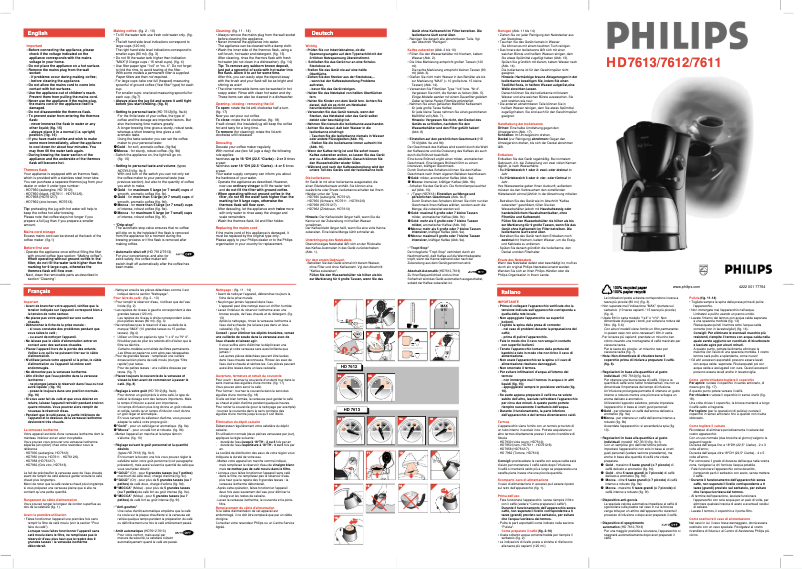 Página 1 del manual Manual de usuario Philips Cafe Delice HD7611