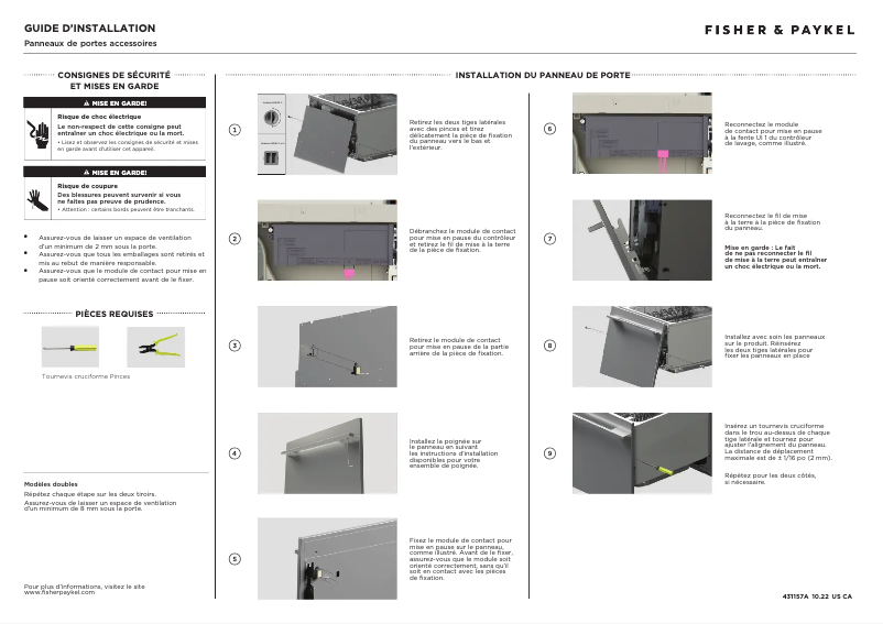 Page 1 de la notice Guide d'installation Fisher & Paykel ADDD24STPX