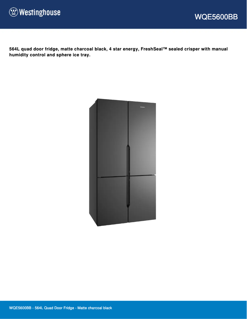 Page 1 de la notice Fiche technique Westinghouse WQE5600