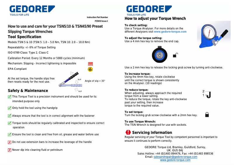 Page n°1 - Manuel utilisateur Gedore TSN 125