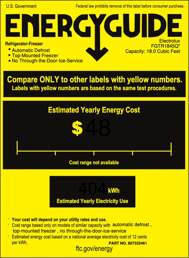 Page n°1 - Label énergétique Frigidaire FGTR1845Q