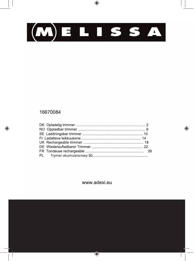 Page n°1 - Manuel utilisateur Melissa 16640144