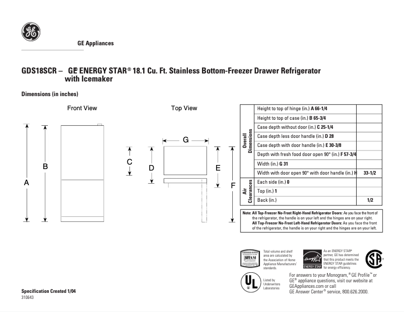 Page n°1 - Fiche technique GE GDS18SCRLSS
