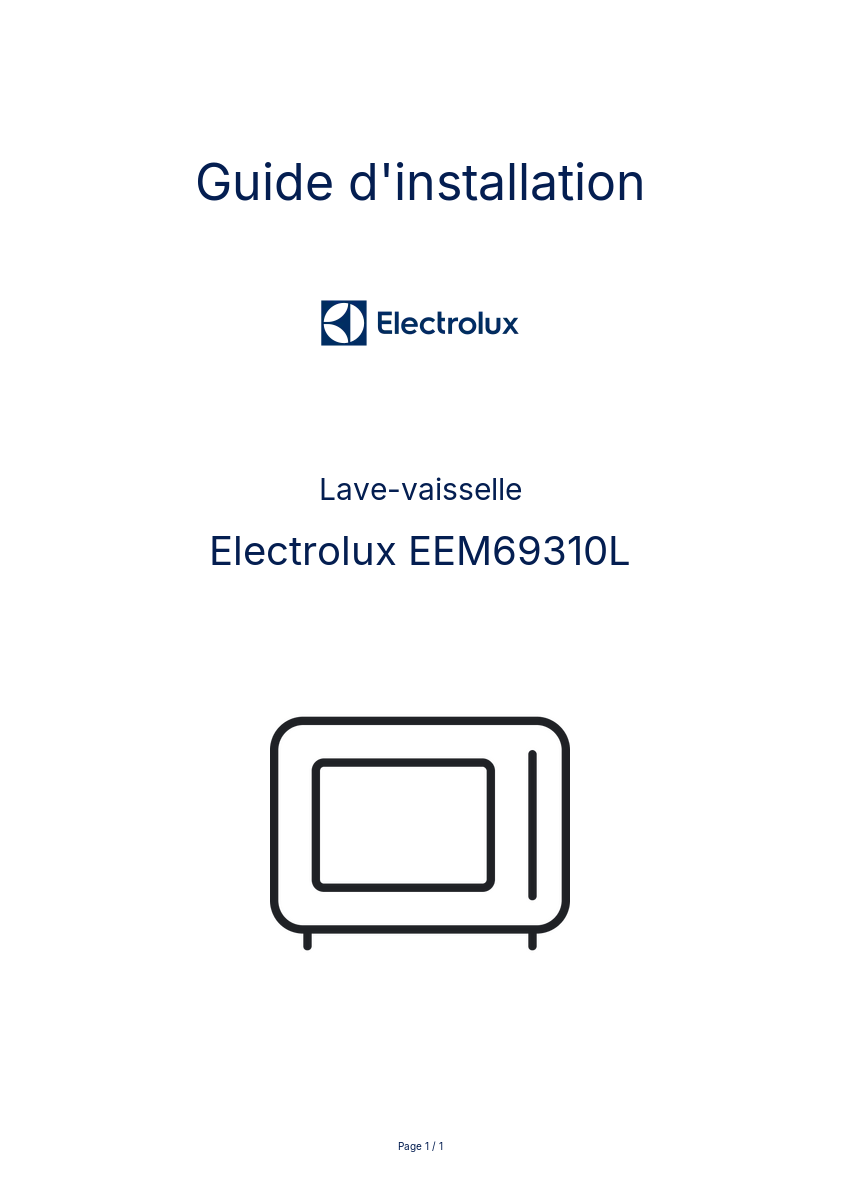 Page n°1 - Guide d'installation Electrolux EEM69310L