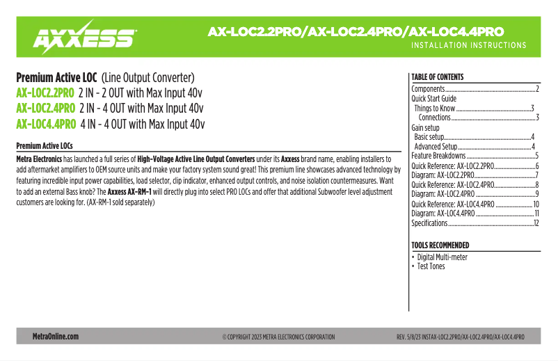 Page 1 de la notice Manuel utilisateur AXESS AX-LOC2.4-PRO