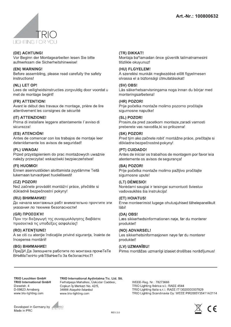 Page n°1 - Manuel utilisateur Trio Lighting Nacho 100800632