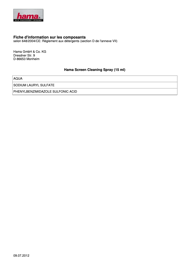 Page 1 de la notice Manuel utilisateur Hama 00095863